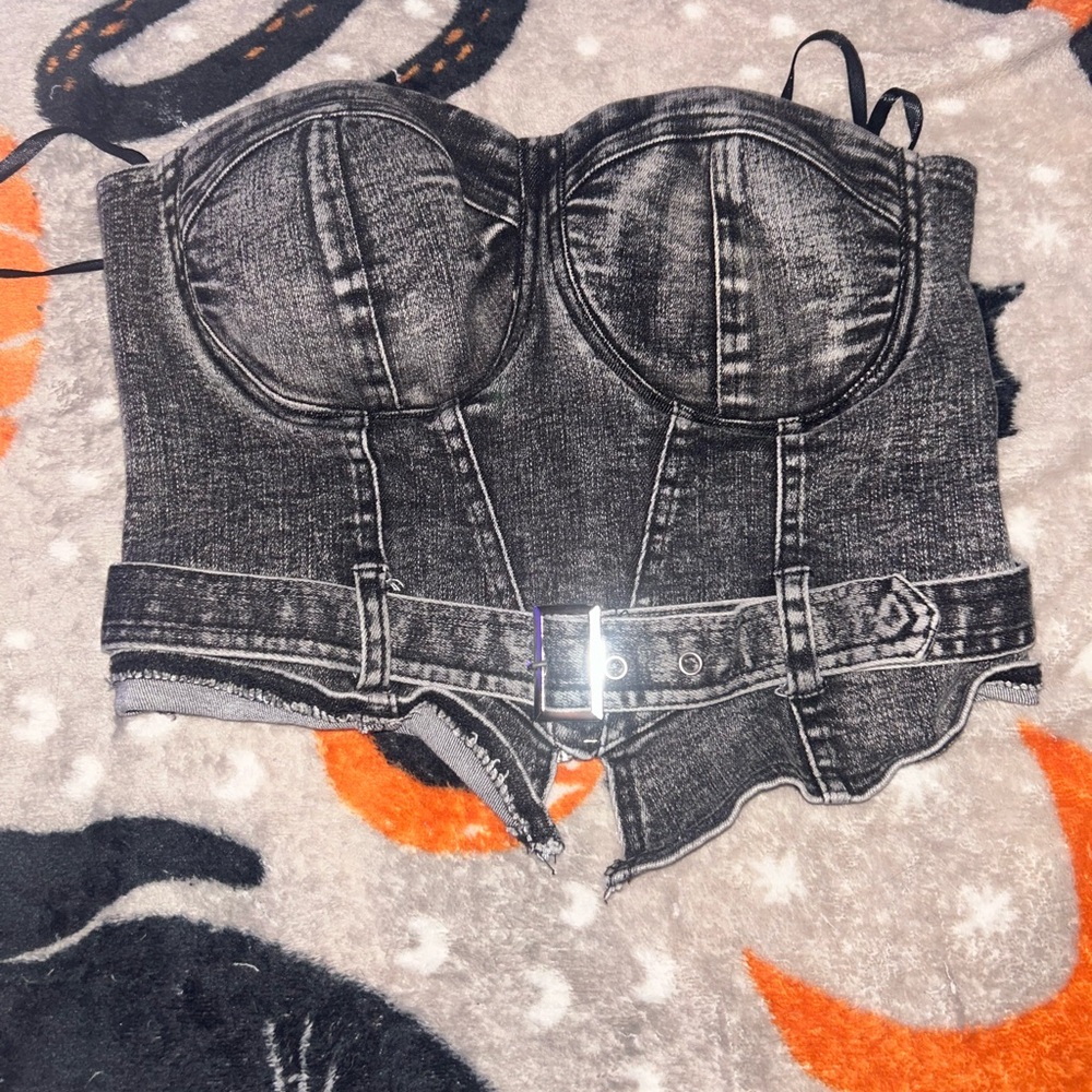 Women's Black Denim Corset Top